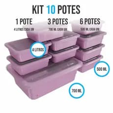kit 10 potes plastico hermeticos cozinha 4 litros, 700ml e 500ml cozinha c/tampa transparente