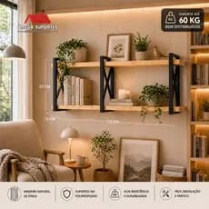 Prateleira Suspensa Estilo Industrial 15cm Profundidade