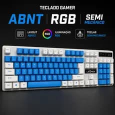 Teclado gamer silencioso para jogos semi mecanico azul com RGB ABNT