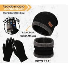 Kit Frio Touca Gorro + Luva Touch Celular + Cachecol Echarpe