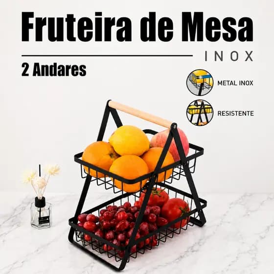 Fruteira de Mesa Aramada 2 Andares Organizador Multiuso Cesta de Frutas Legumes Cozinha 24,5cm