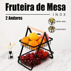 Fruteira de Mesa Aramada 2 Andares Organizador Multiuso Cesta de Frutas Legumes Cozinha 24,5cm