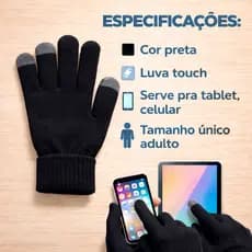 kit Luva Lã Touch 1/6/10 pares Screen Frio Tablet Celular Quentinha Inverno Preto