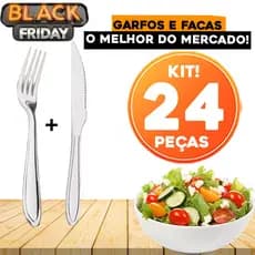 Kit com 24 Talheres (Garfos e Facas) 100% Aço Inox Premium - Alta Qualidade para Restaurantes