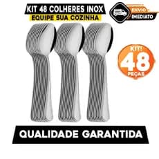 Jogo de Talheres 48 Peças Colher de Sopa em Aço Inox Jogo de Talher Colheres de Mesa