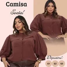 Camisa Social Lisa Femenina camisa com Manga 3/4 Botoes Funcional, Blusa Femenina