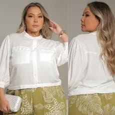 Blusa Femenina Camisa Social Plus size Camisa Cropped Casual Botões funcionais