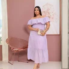 Vestido midi Longo Manga Cigana Ciganinha Estampado em Chifon Bordado Com Forro