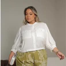 Camisa Cropeed Plus Size Feminina Manga 3/4,  Camisa Botão Funcional Social Casual