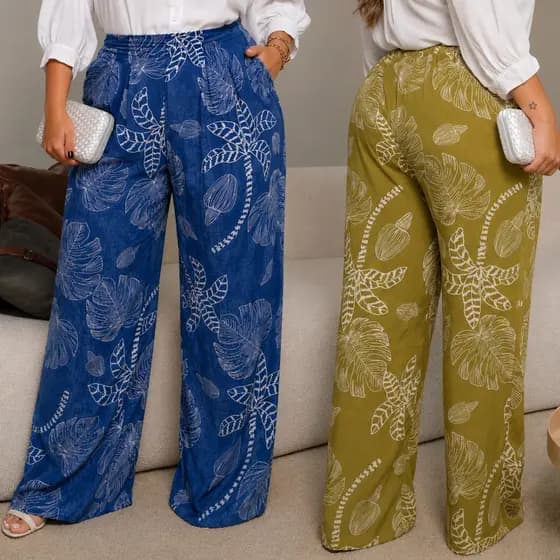 Pantalona Plus Size Cintura Alta Feminina com Bolso