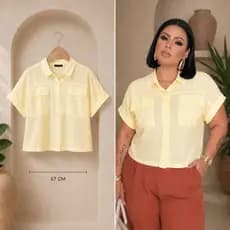 Camisa Blusa Feminina Casual Lisa Manga Curta Soltinha com Botões