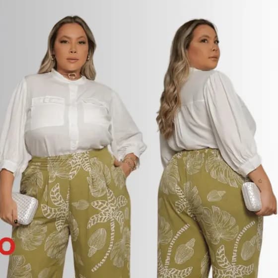 Camisa social Feminina Plus Size Casual Liso G1 G2 G3