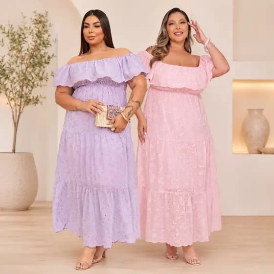 VESTIDO FEMININO MIDI LAISE BORDADO COM FORRO | Manga Ciganinha