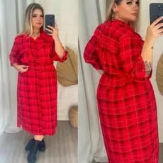 Vestido Femenino Longo, Chemise Plus Size Elegante Casual  Com Botão