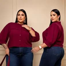 Camisa Social Plus Size Feminina Lisa com Manga Princesa 3/4