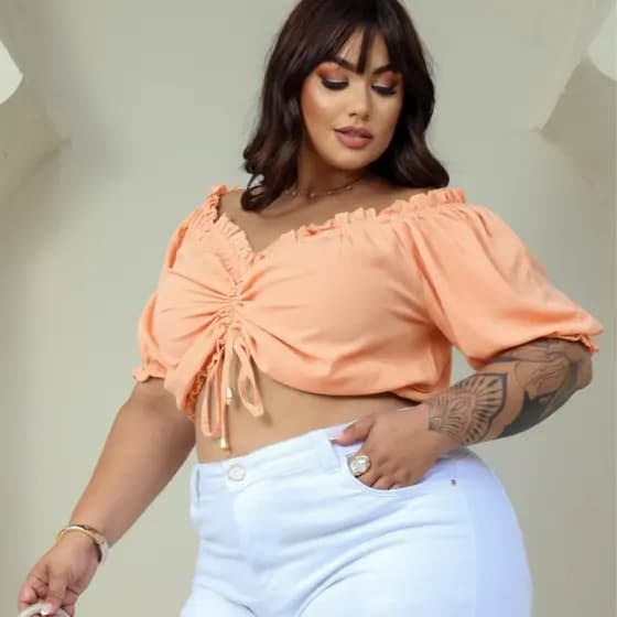 BLUSA FEMININA CIGANINHA PLUS SIZE CROPPED OMBRO A OMBRO TENDENCIA 2026