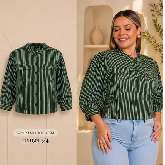 Camisa Feminina Social Clássica Listrada - Lisa C/ Botões Elegante Outono Inverno
