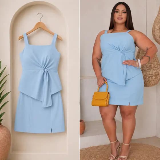Conjunto Plus Size Alfaiataria Feminino Short Saia e Blusa Regata Verão 2026 G1 E G2
