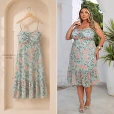 Vestido Floral Feminino com alça fina regulável e Elástico nas Costas