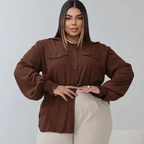 Camisa Feminina manga longa Casual Elegante Soltinha plus Size Trabalho