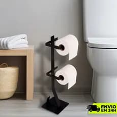 Porta Papel Higiênico De Chão 2 Rolos Preto Fosco