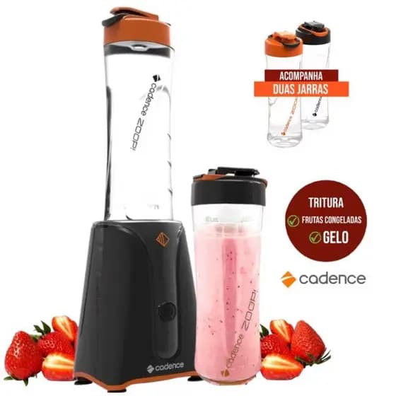 Liquidificador Portátil Blender Cadence Zoop Contrast BLD701 500ml Preto Com Jarra Premium 127V 220V
