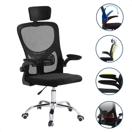 Cadeira Escritório Presidente Executiva Ergonômica Giratória Tela Mesh Home Office 150kg Encosto Cabeça Confortável