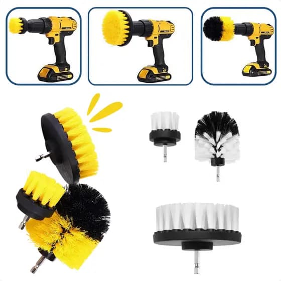 Escova Rotativa Parafusadeira Furadeira Kit 03 Limpeza Piso  Azulejo Sofá Estofado Carro Cerdas Soft Macia Média Nylon