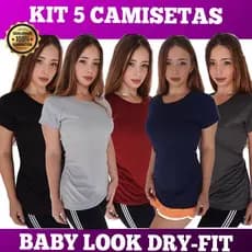 Kit 5 Camisetas Dry Fit Feminina - Casual - Treino - Academia - Esportes - Exercícios - Corrida