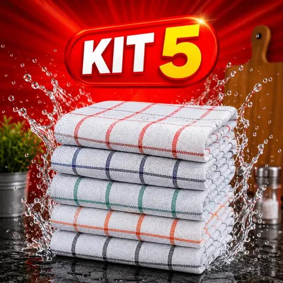 Kit 5 Panos de Prato Copa Xadrez Liso 100% Algodão 40x60 cm