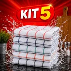 Kit 5 Panos de Prato Copa Xadrez Liso 100% Algodão 40x60 cm