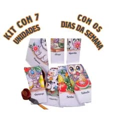 Kit de 7 Panos de Prato Semana 100% Algodão Estampas Bonitas e Funcionalidade Diária Cozinha Louça
