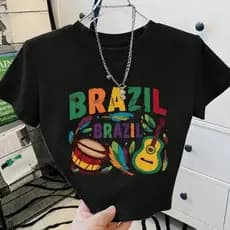 Cropped Feminino Especial Copa do Mundo Estampa Brasil Seleção Brasileira Camiseta Top Confortável