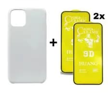 Kit 3em1 Case Branca + 2x Película Cerâmica Fosca iPhone 11 12 13 14 15 16 Pro Max | AV