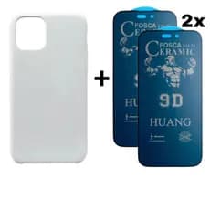 Kit 3em1 Case Branca + 2x Película Cerâmica Fosca Privacidade iPhone 11 12 13 14 15 16 Pro Max | AV