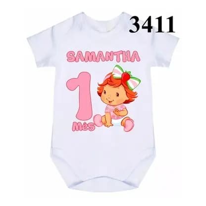 Roupa Body Bebê Moranguinho Com Nome E Mês Desejado Cód 3411
