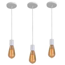 Kit 03 Luminária Pendente Teto Fio Branco Vintage Decorativo Bocal E27 110/220 Volts