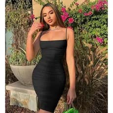Vestido  Femino Midi Alcinha Plissado Tubinho Moda Gringa