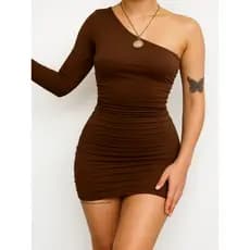 Vestido Nula Manga Unica Colado Inverno Colado Blogueiras com Bojo