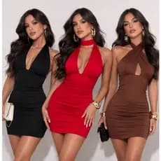 Vestido Curto de Multiformas Amarração Colado Decote