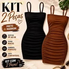Kit 2 Vestidos Curtos Colados Plissados  Coloridos Tecido Duplo Premium