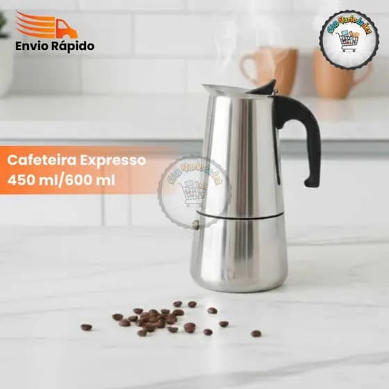 Cafeteira Italiana Aco Inox 450ml 600ml Expresso Design Moderno 9/12 xícaras