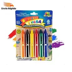 Caneta Giz de Cera Risca e Apaga C/6 Cores Lavavel Sai Facil Rabisca Azulejo Banheira Box