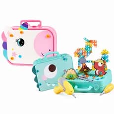 Brinquedo Educativo 232 Peças Maleta Infantil Criança Com Parafusadeira