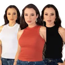 Blusas Feminina Regatas Gola Redonda Ribana Canelada Com Elastano Premium Barata