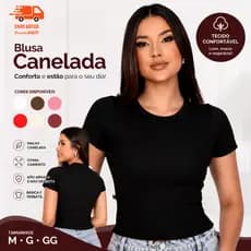 Blusa Feminina Canelada Manga Curta Gola Redonda Premium Lisa Slim Básica Confortável Elegante