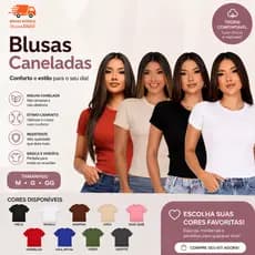 Blusinha Feminina Canelada T-shirt Gola Redonda  Confortavel Básica Barata com Elastano Laicra