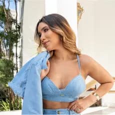 Top/Cropped Jeans Premium Claro Sem Bojo