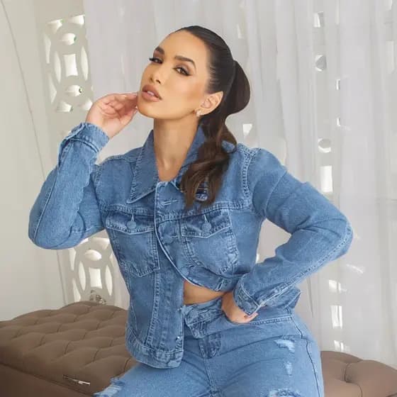 Jaqueta Jeans Feminina Premium Marmorizada Botões Encapados Sem Elastano Laicra Inverno Modeladora Confortável