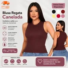 Blusa Feminina Regata Canelada Gola Redonda Ribana Canelada Com Laicra Elastano Confortável Segunda Pele Básica Lisa